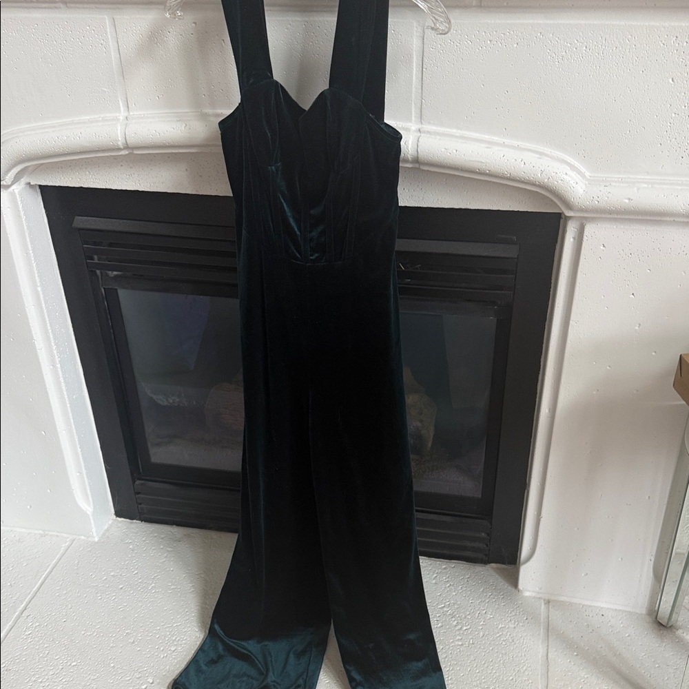 Made by Cider , Dark Green Velvet Jumpsuit